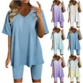 thumbnail image 1 of LOVZFMLL Two Piece Sets for Women Oversized V Neck Basic T-Shirt and Biker Shorts Matching Short Sets Summer Casual Outfits Loungewear Red A 3XL, 1 of 4