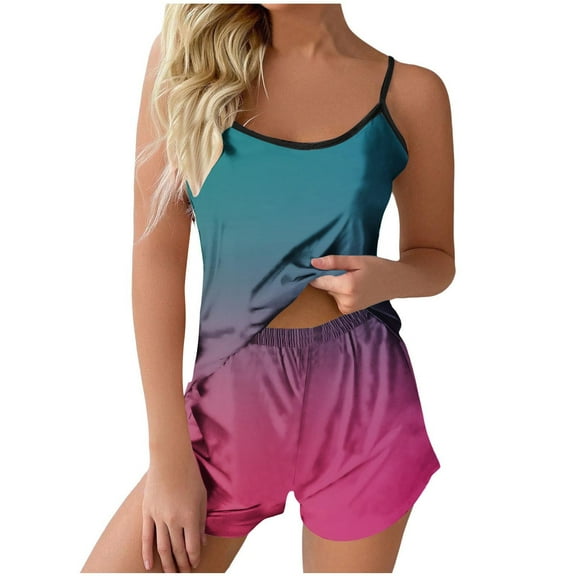 LOVZFMLL Two Piece Sets for Women Spaghetti Strap V Neck Tank Top and Shorts Matching Sets Summer Loungewear Pajamas Loose Casual Hot Pink S
