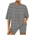 thumbnail image 1 of LOVZFMLL Two Piece Sets for Women Striped Basic T-Shirts and Biker Shorts Lounge Matching Sets Summer Casual Going Out Outfits Black XL, 1 of 5