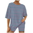 thumbnail image 1 of LOVZFMLL Two Piece Sets for Women Striped Basic T-Shirts and Biker Shorts Lounge Matching Sets Summer Casual Going Out Outfits Blue XXL, 1 of 5
