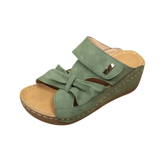LOVZFMLL Wedge Sandals for Women 2025 Summer Fashion Casual Slip On Open Toe Chunky Sandals Outdoor Beach Vacation Comfort Walking Clogs Army Green 6.5