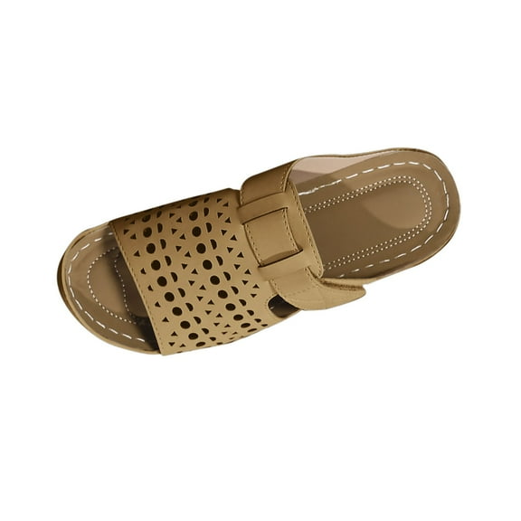 LOVZFMLL Wedge Sandals for Women 2025 Summer Slip On Open Toe Slides Sandals with Arch Support for Casual Outdoor Beach Vacation Comfort Walking Shoes Brown 5.5