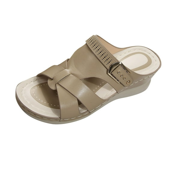 LOVZFMLL Wedge Sandals for Women 2025 Cut Out Cross Straps Slippers Slip On Open Toe Summer Casual Outdoor Beach Vacation Walking Slides Gray 5.5