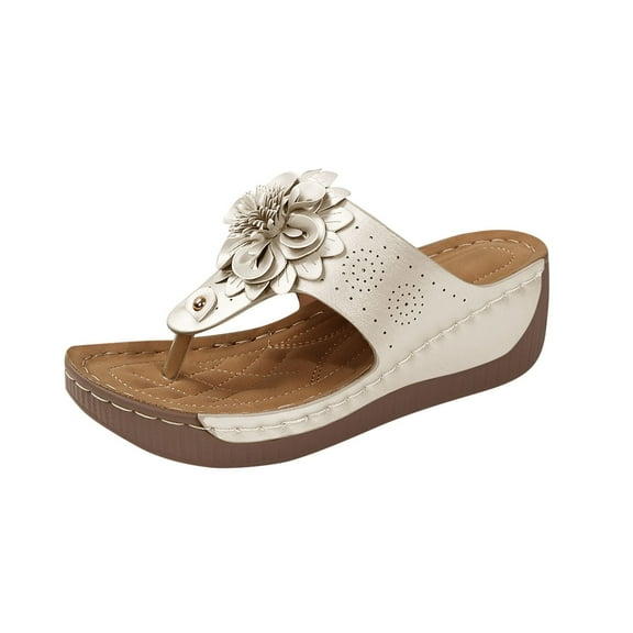 LOVZFMLL Wedge Sandals for Women 2025 Fashion Flower Flip Flops Thongs Casual Outdoor Beach Vacation Comfort Walking Chunky Sandals White 8.5