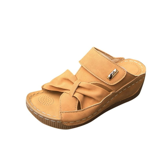 LOVZFMLL Wedge Sandals for Women 2025 Summer Fashion Casual Slip On Open Toe Chunky Sandals Outdoor Beach Vacation Comfort Walking Clogs Brown 6