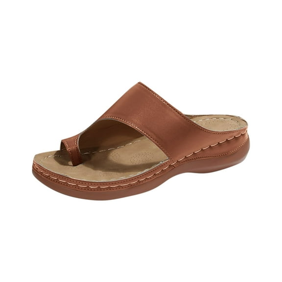 LOVZFMLL Wedge Sandals for Women Casual Ring Toe Comfort Walking Clogs Sandals for Summer Outdoor Beach Vacation Slippers Brown 7.5