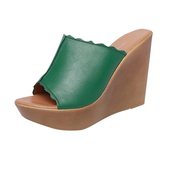 LOVZFMLL Wedge Sandals for Women Chunky High Heels Summer Casual Slip on Open Toe Slides for Outdoor Beach Vocation Green 8.5