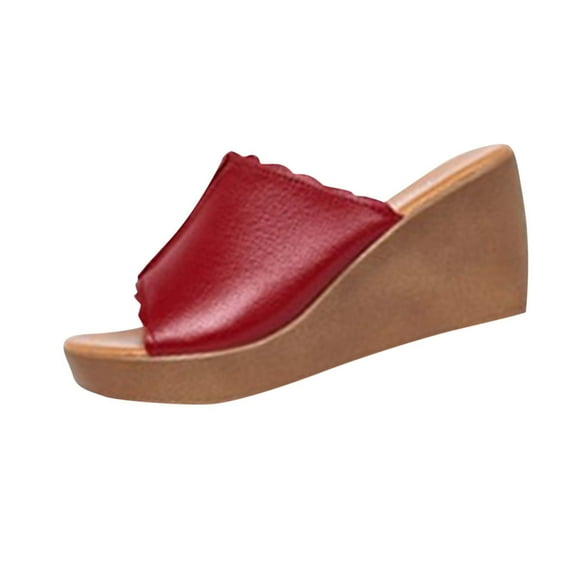 LOVZFMLL Wedge Sandals for Women Platform High Heels Summer Casual Slip on Open Toe Slides for Outdoor Beach Vocation Red 7