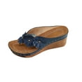 thumbnail image 1 of LOVZFMLL Wedge Sandals for Women Summer Chunky Flip Flops Comfortable Casual Dressy Floral Thong Women's Outdoor Footwear Blue 5.5, 1 of 7
