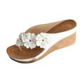thumbnail image 1 of LOVZFMLL Wedge Sandals for Women Summer Chunky Flip Flops Comfortable Casual Dressy Floral Thong Women's Outdoor Footwear White 7.5, 1 of 8