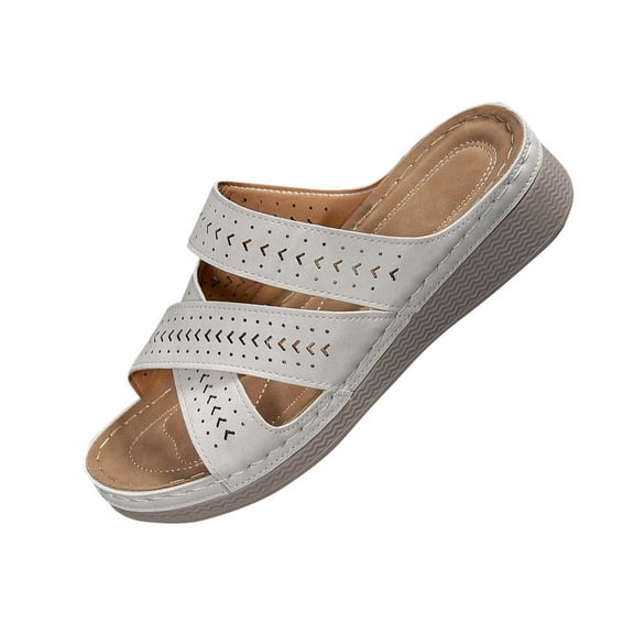 LOVZFMLL Wedge Sandals for Women Summer Slip On Open Toe Slides Comfortable Walking Chunky Sandals Casual Outdoor Beach Vacation Shoes White 5.5