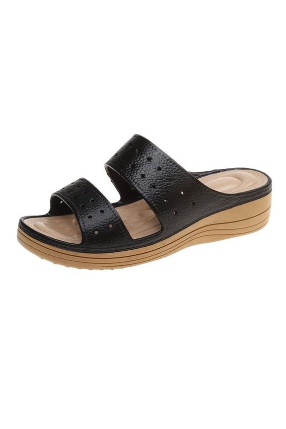 Wedge Sandals for Women Two Straps Slip On Open Toe Comfort Walking Clogs with Arch Support Casual Summer Beach Vacation Shoes Black 8.5