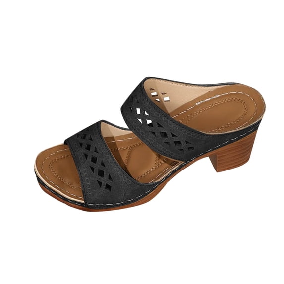 LOVZFMLL Wedge Sandals for Women with Arch Support Two Band Hollow Beach Sandals High Heel Summer Casual Outdoor Slides Slip On Black 7.5