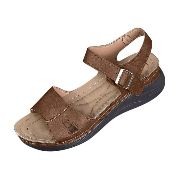 LOVZFMLL Wedges Sandals for Women 2025 Comfort Walking Hiking Sandals with Arch Support Open Toe Ankle Strap Casual Summer Sandals Brown 5.5