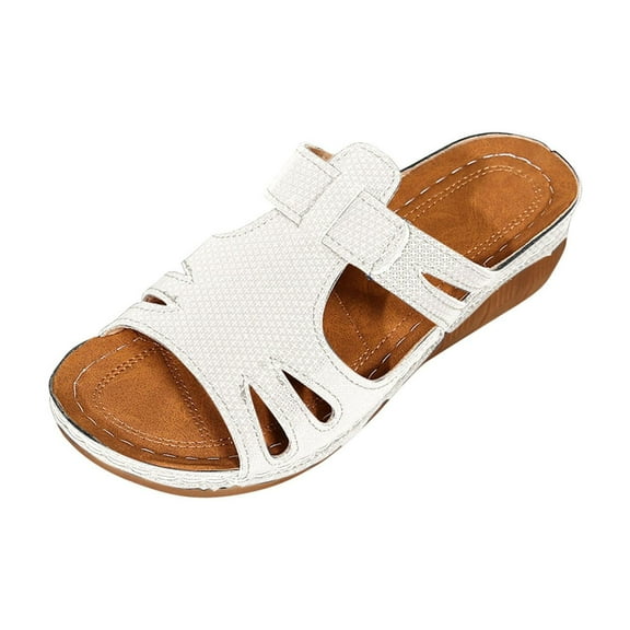 LOVZFMLL Wedges Sandals for Women Summer Casual Hollow Slippers Open Toe Comfort Walking Soft Beach Slides Slide On Outdoor White 5.5