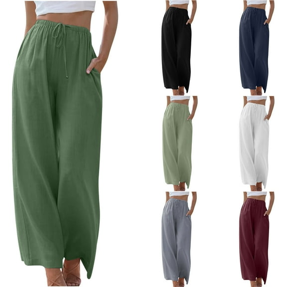 LOVZFMLL Wide Leg Pants for Women Flowy Swing Comfy Palazzo Pants Casual Loose High Rise Drawstring Elastic Waist Beach Vacation Trousers