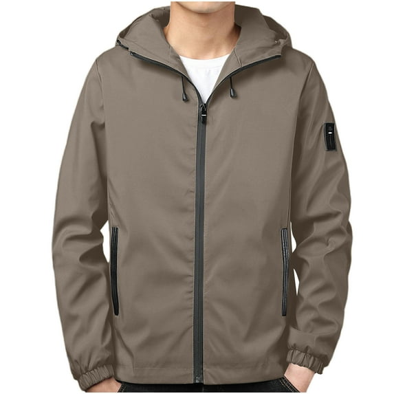 LOVZFMLL Windbreaker for Men Casual Loose Rain Coat Hooded Jacket Long Sleeve Zip-Up Rain Jacket Outdoor Travel Exercise Outerwear with Pockets