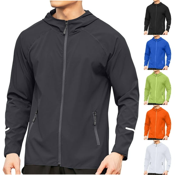 LOVZFMLL Windbreaker for Men Casual Loose Rain Coat Jacket Long Sleeve Zip-Up Rain Jacket Outdoor Outerwear with Pockets
