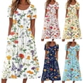 thumbnail image 1 of LOVZFMLL Women Summer Casual Dresses Short Sleeve Knee Length T-Shirt Dresses Swing Flowy A-Line Midi Dresses Sundresses with Pockets Navy L, 1 of 5