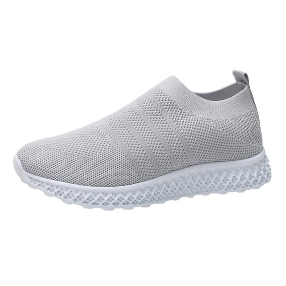 LOVZFMLL Women's Athletic Walking Shoes Slip On Casual Mesh Comfortable Tennis Workout Sneakers Non-Slip Breathable Sock Shoes Gray 6