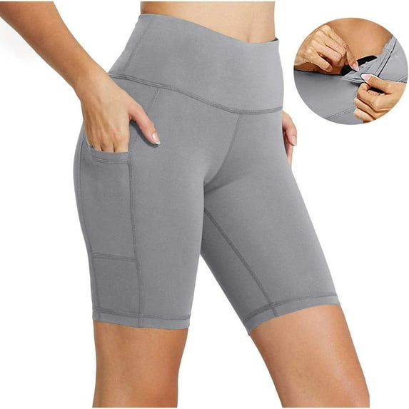 LOVZFMLL Women's Athletic Workout Shorts High Waisted Butt Lifting Activewear Shorts with Side Pockets and Hidden Pockets Gray S