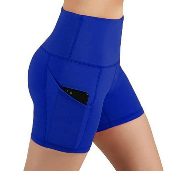 LOVZFMLL Women's Athletic Workout Shorts High Waisted Butt lifting Stretchy Shapewear Shorts for Yoga Gym Running Cycling with Pockets Blue B L