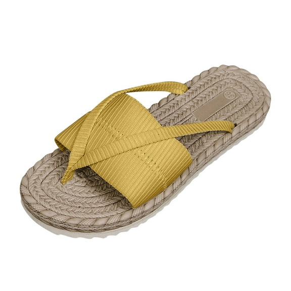 LOVZFMLL Women's Beach Flip Flops 2025 Summer Casual Outdoor Vacation Thong Slippers Comfort Walking Slides Sandals Yellow 8