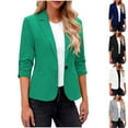 thumbnail image 1 of LOVZFMLL Women's Blazer Open Front Suit Jacket Solid Color Notched Collar 3/4 Sleeve Jacket for Office & Casual Wear, 1 of 8