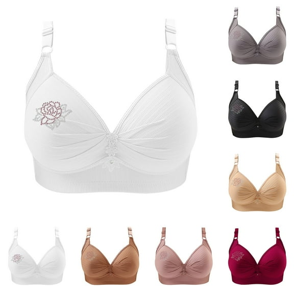 LOVZFMLL Women's Bras Floral Print Ruched Comfort Soft Breathable Bra No Underwire Push Up Full Coverage Everyday Bralettes Beige XL