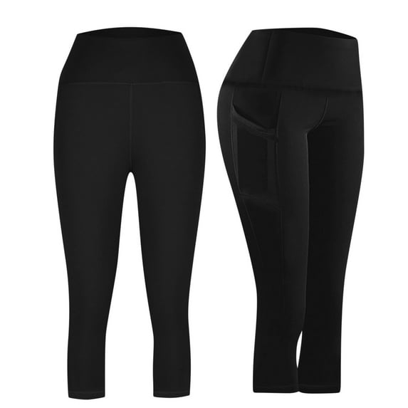 LOVZFMLL Women's Capri Leggings High Rise Butt Lifting Stretchy Yoga Pants with Side Pockets for Workout Running Gym Training Black XL