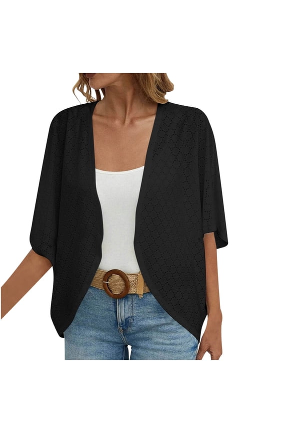 Women's Cardigan Lightweight Short Sleeve Open Front Kimono Summer Knit Batwing Sleeves Cover Ups Casual Wear