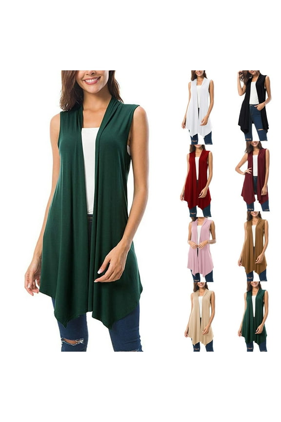 Women's Cardigan Sleeveless Lightweight Long Vest High Low Hem Draped Duster Casual Open Front Layering for Summer