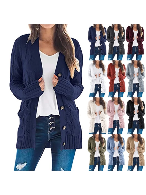 Women's Cardigan Sweater V-Neck Button Down Knit Sweater for Fall Casual Long Sleeve Cover-Up Outerwear