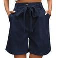 thumbnail image 1 of LOVZFMLL Women's Casual Shorts, Women's Summer Relaxed Fit Straight Leg High Waist Pants Shorts with Pockets Tie Waist Shorts Navy XL, 1 of 4