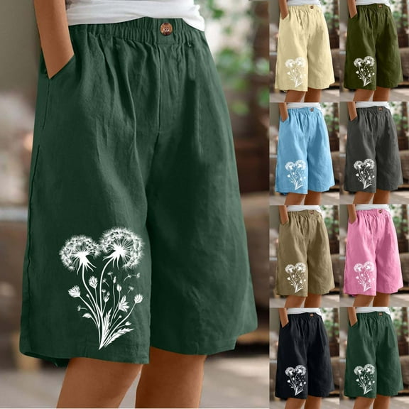LOVZFMLL Women's Casual Shorts for 2025 Trendy Comfy Loose Knee Length Lounge Shorts with Elastic Waist Drawstring Pockets Army Green S