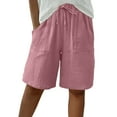 thumbnail image 1 of LOVZFMLL Women's Casual Shorts for Summer Lounge Outdoor Knee Length Long Shorts Elastic Waist Pockets Solid Running Shorts Pink XXL, 1 of 9