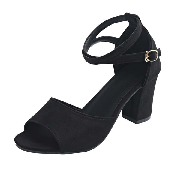 LOVZFMLL Women's Chunky Block Heels Classic Elegant Ladies Ankle Strap Open Toe Pump Sandals Wedding Party Dating Dress Shoes Black 5.5