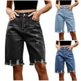 thumbnail image 1 of LOVZFMLL Women's Denim Shorts, Summer Relaxed Fit Cut-off Ripped Jean Shorts for Women, Women's Half Shorts Bermuda Shorts Dark Gray S, 1 of 7