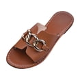thumbnail image 1 of LOVZFMLL Women's Flat Sandals Open Toe Single Band Slides with Metal Chain Slip On Slippers for Summer Outdoor Daily Wear Brown 6.5, 1 of 9
