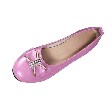 LOVZFMLL Women's Flat Shoes Non-Slip Comfort Walking Shine Bow Dressy Flats Round Toe Slip On Shoes for Work Business Casual Office Pink 6