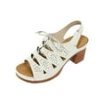 thumbnail image 1 of LOVZFMLL Women's Heel Sandals Hollow Chunky Block Heels Fashion Drawstring Open Toe Ankle Strap Dress Sandals Summer Casual Outdoor White 7, 1 of 9