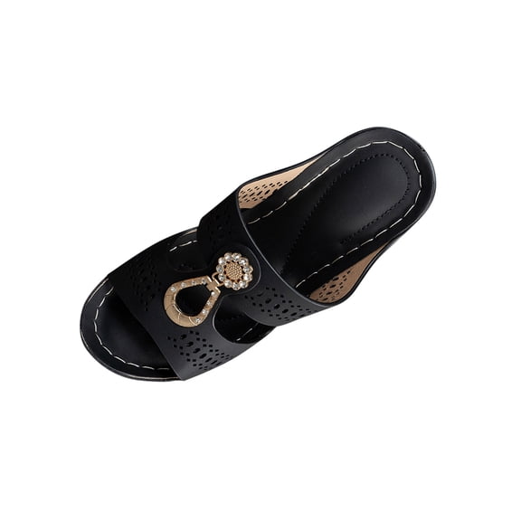 LOVZFMLL Women's Heeled Sandals Two Band Low Block Heels Chunky Comfortable Walking Open Toe Casual Dress Shoes for Summer Black 7