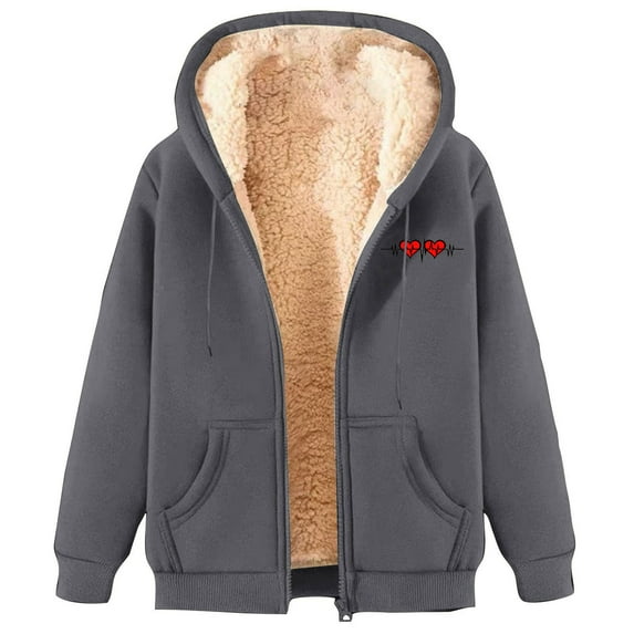 LOVZFMLL Women's Hoodies Sherpa Lined Fleece Sweatshirt Loose Fit Full Zip Up Thick Coats with Pockets Winter Warm Casual Outerwear