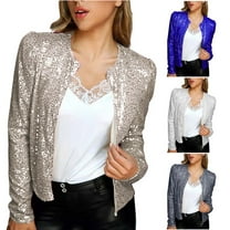 LOVZFMLL Women's Jacket Sequin Open Front Long Sleeve Blazer Sparkle Cardigan Coat for Party & Evening Wear Casual Outerwear