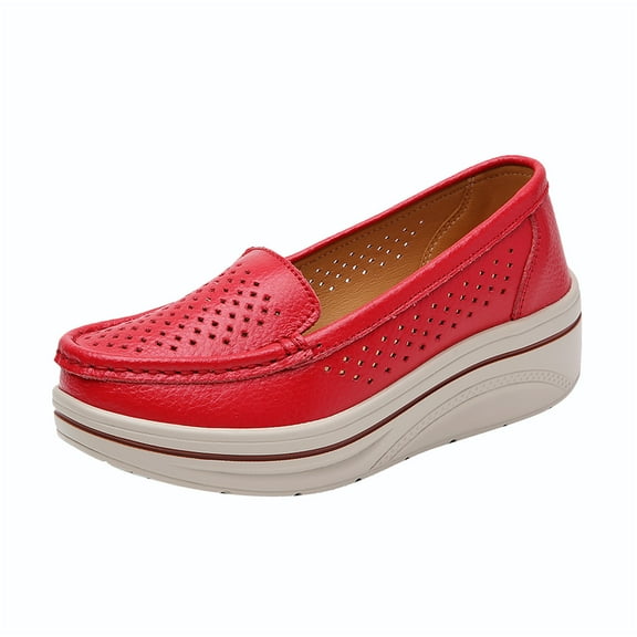 LOVZFMLL Women's Loafer Shoes Slip-On Comfort Walking Wedge Shoes Casual Fashion Breathable Penny Loafers Shoes for Work Travel Red 7