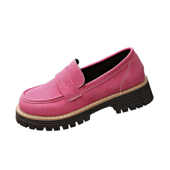 LOVZFMLL Women's Loafers Shoes Chunky Chunky Penny Loafer Comfortable Slip On Work Office Business Casual Dress Shoes Pink 9