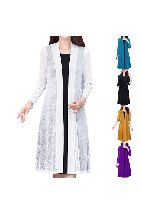 Women's Long Cardigan Open Front Lightweight Cover-Up Long Sleeve Sheer Shrugs for Casual Wear Swing Cozy