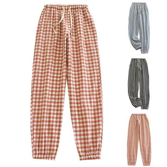 LOVZFMLL Women's Pajama Pants Gingham Plaid Casual Lounge Pants Soft Comfy Sleep Bottoms Loungewear Trouser with Pockets
