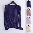 thumbnail image 1 of LOVZFMLL Women's Pajama Tops with Built in Bra Basic T-Shirt Ultra Soft Comfy Long Sleeve Casual Sleep Lounge Tees Pullover Shirts, 1 of 7