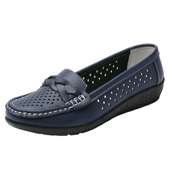 LOVZFMLL Women's Penny Loafers Classic Slip On Flat Shoes for Business Casual Work Comfortable Round Toe Dress Flats Dark Blue 8.5
